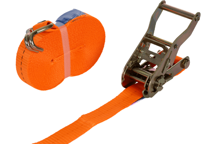 Juego de cuatro correas de transporte UNITRAILER de 10 m/25 mm/1 t de color naranja con tensor.