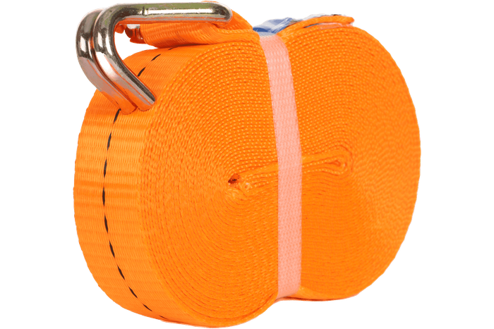 Juego de cuatro correas de transporte UNITRAILER de 10 m/25 mm/1 t de color naranja con tensor.