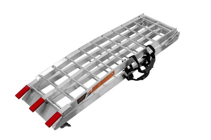Rampa plegable UNITRAILER ALR002 de aluminio para remolque de 221 cm y 340 kg con correa.