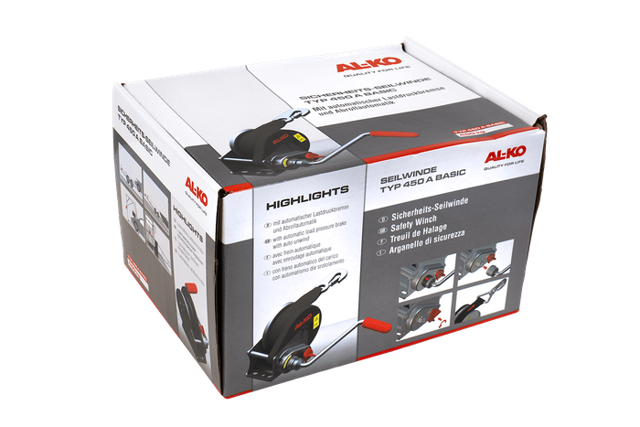 Cabrestante, cabrestante manual para grúa remolque AL-KO de 450kg con correa de 6m, freno y desenrollado automático