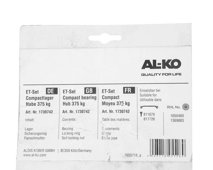 Cojinete AL-KO de eje sin freno 750 kg Optima 30 mm