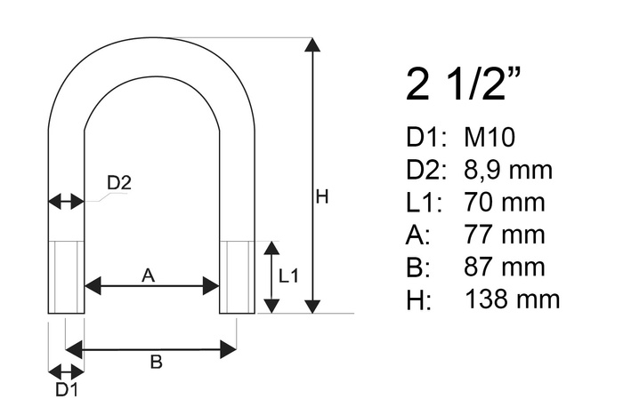 Abrazadera redonda M10 con tuercas y arandelas 77/138