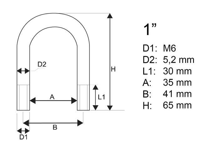 Abrazadera redonda M6 con tuercas y arandelas 35/65