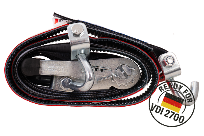 Juego de cuatro correas de transporte para remolque HEFFA CARLINE 130, correas de sujeción de ruedas 2,8 m/50 mm/5 t VDI 2700