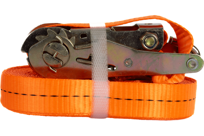 Juego de cuatro correas de transporte UNITRAILER de 12 m/25 mm/1 t de color naranja con tensor.