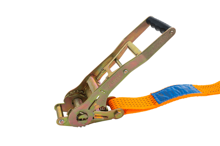 Cinta transportadora UNITRAILER ERGO de 10 m/50 mm/5 t de color naranja con tensor.