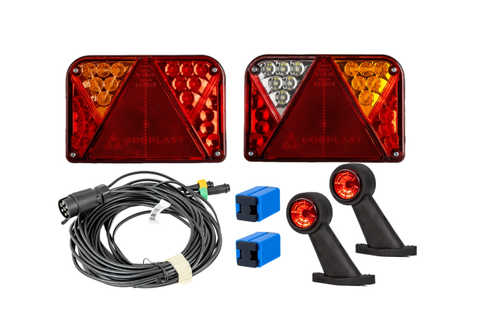 Juego de luces: luces traseras LED DOBPLAST DPT35 + luces de posición laterales LED FRISTOM FT-009 + arnés MANTES de 7 pines y 7 m