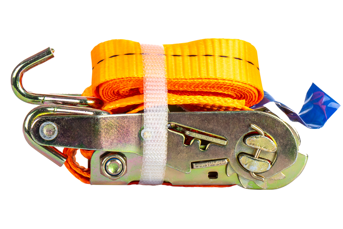 Juego de cuatro correas de transporte UNITRAILER de 2 m/50 mm/5 t de color naranja con tensor.