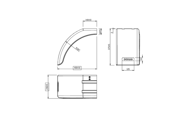 Guardabarros derecho para remolque DOMAR DR1014002, paso de rueda de 400/240 mm