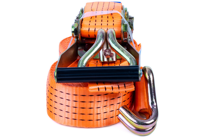 Juego de cuatro correas de transporte UNITRAILER de 4 m/50 mm/5 t de color naranja con tensor.
