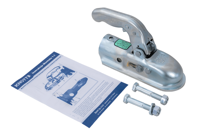 Enganche de bola KNOTT K20-B para remolque de 2000 kg con barra de tiro de tubo de 45 mm, hierro fundido