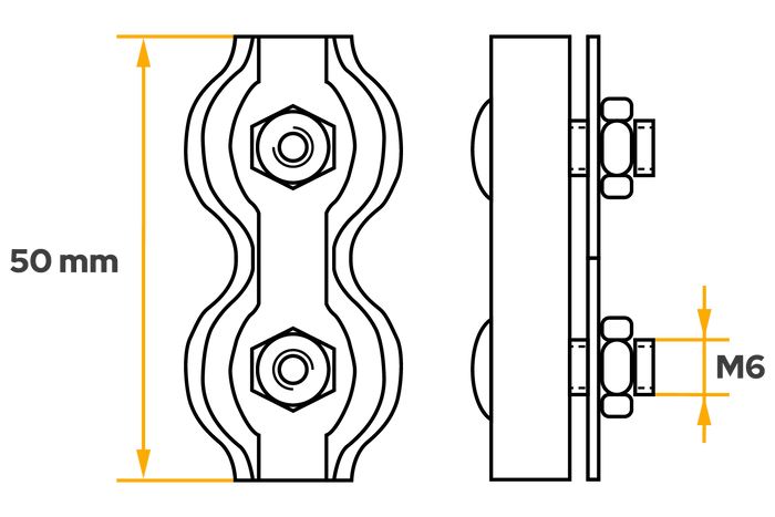 Abrazadera de cuerda doble DROMET ZLS.5 para cuerdas de 5 mm
