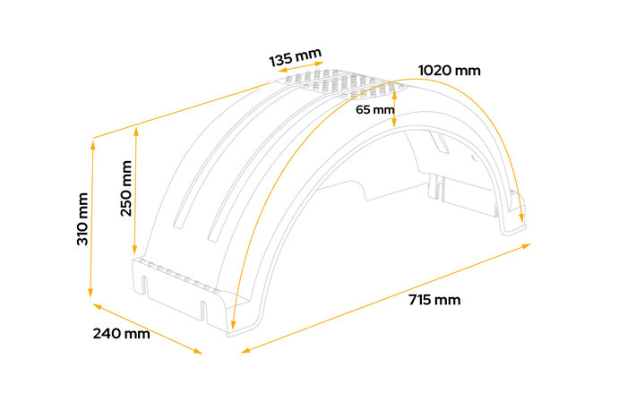 Guardabarros para remolque de barco de 13" DOMAR D20422C, paso de rueda de 715/240 mm