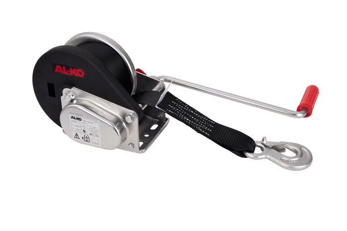 Cabrestante, cabrestante manual para grúa remolque AL-KO de 900kg con correa de 7m, freno y desenrollado automático