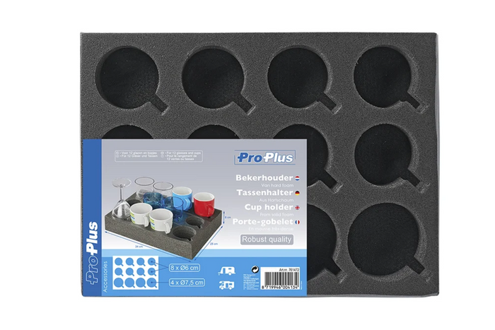Soporte para vasos y tazas ProPlus 761472 para caravana, de espuma rígida, con capacidad para 12 vasos.