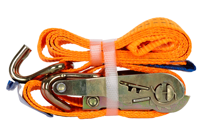 Juego de cuatro correas de transporte UNITRAILER de 2 m/35 mm/2 t de color naranja con tensor.