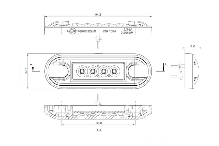 Lámpara de posición LED universal delgada blanca HORPOL LD 3210