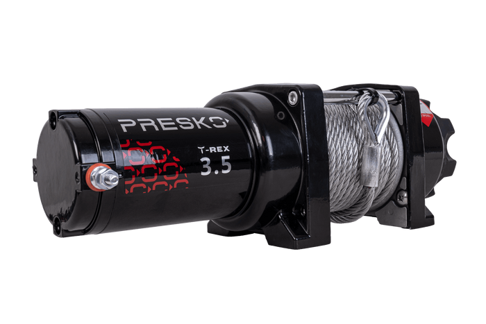 Cabrestante eléctrico para remolque PRESKO T-REX 3.5 12V 1590kg con cable de acero de 12m