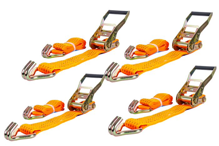 Juego de cuatro correas de transporte UNITRAILER de 2 m/50 mm/5 t de color naranja con tensor.