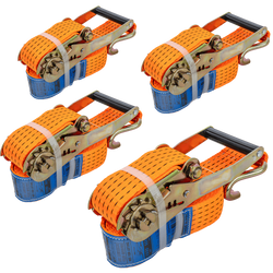 Juego de cuatro correas de transporte UNITRAILER de 4 m/50 mm/5 t de color naranja con tensor.