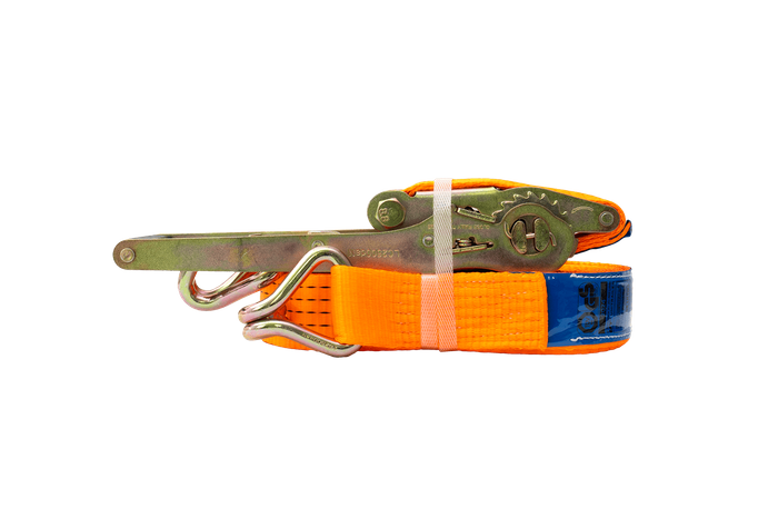 Cinta transportadora UNITRAILER ERGO de 12 m/50 mm/5 t de color naranja con tensor.