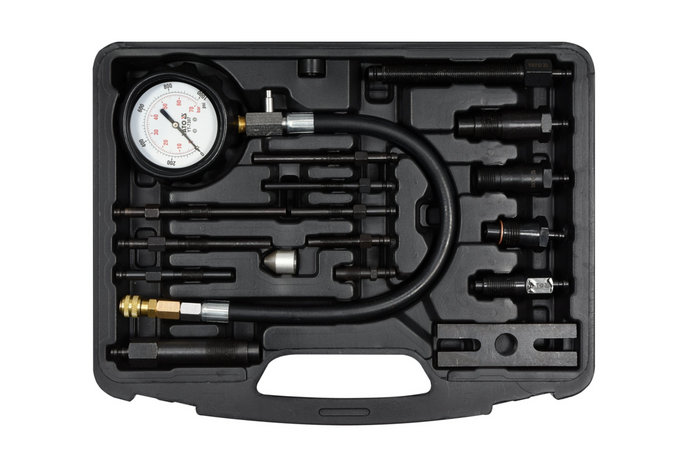 Manómetro de presión de compresión YATO YT-7307 para motores diésel de 16 elementos.