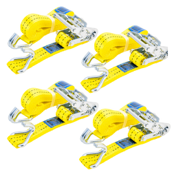Juego de cuatro correas de transporte UNITRAILER amarillas de 4 m/35 mm/2 t con tensor.