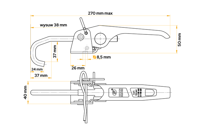 Enganche lateral con gancho STEELPRESS ZB-03C cierre lateral de remolque