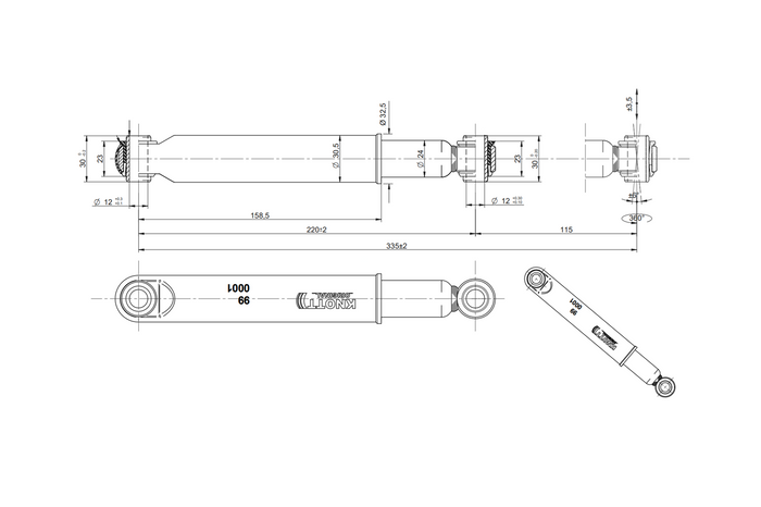 Amortiguador KNOTT para ejes de remolque de 750-1800 kg para ejes simples y tándem