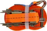 Juego de cuatro correas de transporte UNITRAILER de 10 m/25 mm/1 t de color naranja con tensor.