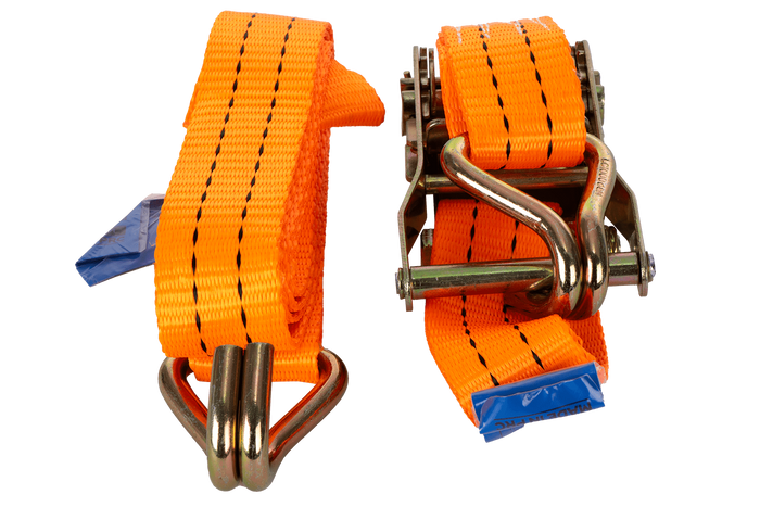 Juego de cuatro correas de transporte UNITRAILER de 2 m/35 mm/2 t de color naranja con tensor.