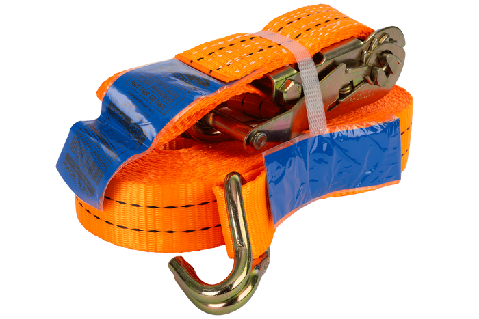 Juego de cuatro correas de transporte UNITRAILER de 10 m/35 mm/2 t de color naranja con tensor.