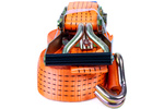 Juego de cuatro correas de transporte UNITRAILER de 10 m/50 mm/5 t de color naranja con tensor.