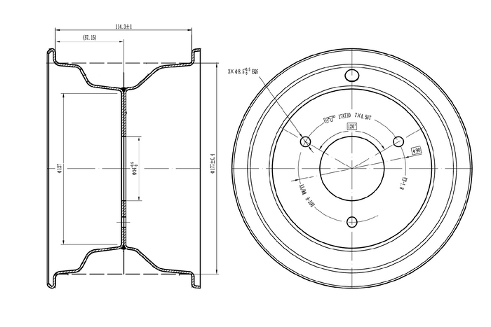 Llanta de acero UNITRAILER negra 4.5ATx7" 3x90 ET:-1.8