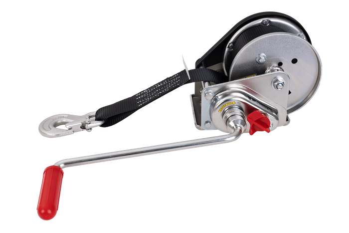 Cabrestante, cabrestante manual para grúa remolque AL-KO de 900kg con correa de 7m, freno y desenrollado automático