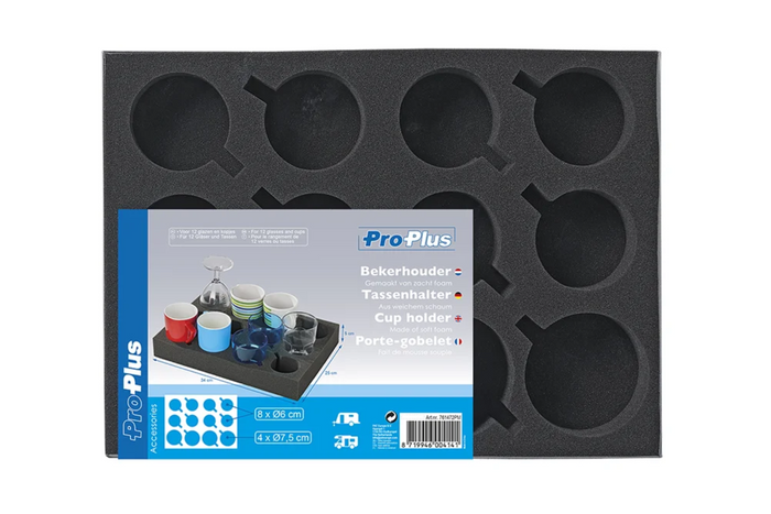 Soporte para vasos y tazas ProPlus 761472PM para caravana, de espuma suave, con capacidad para 12 vasos.