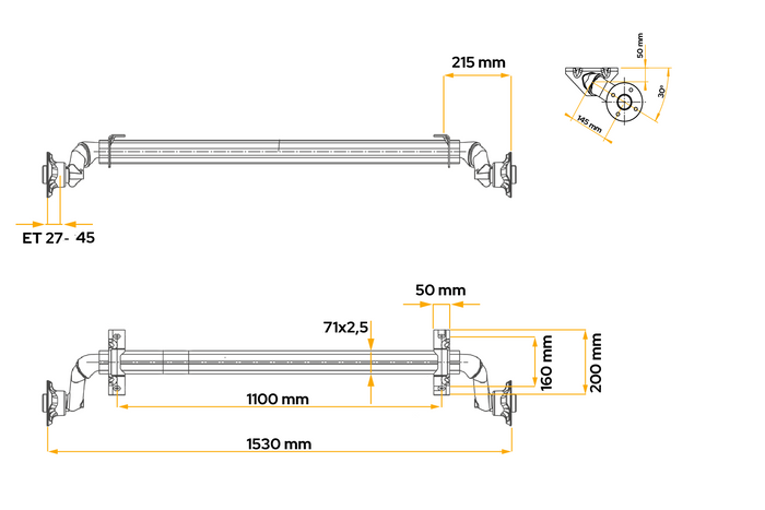 Eje sin freno AL-KO OPTIMA para remolque 750kg 1100mm 1530mm 4x100