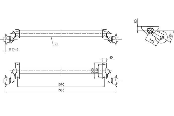 AL-KO OPTIMA eje sin freno para remolque 750kg 1070mm 1380mm 4x100