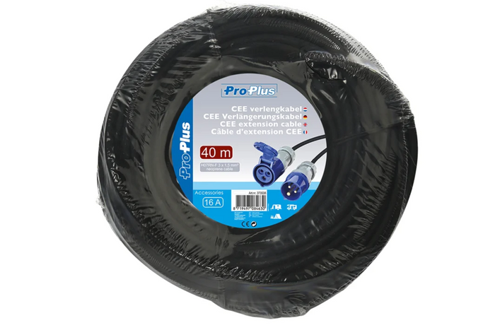 Cable alargador para camping ProPlus 373538, enchufe y toma CEE, 16 A, 40 m