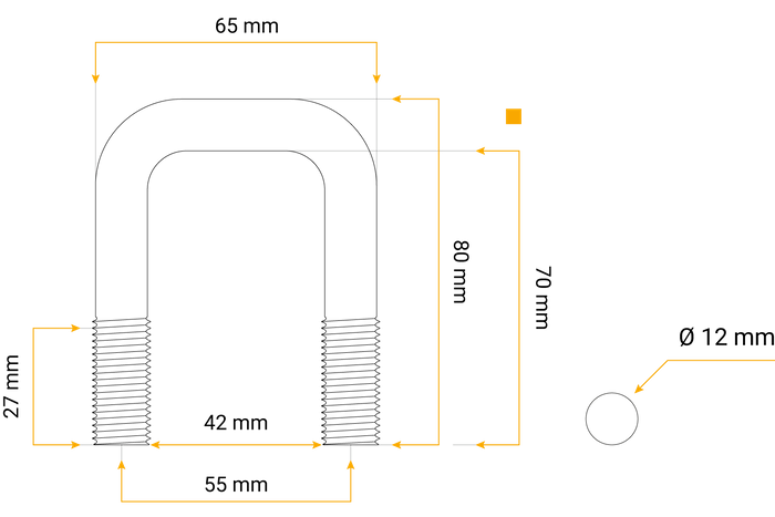 U perno cuadrado M12 70/42/70