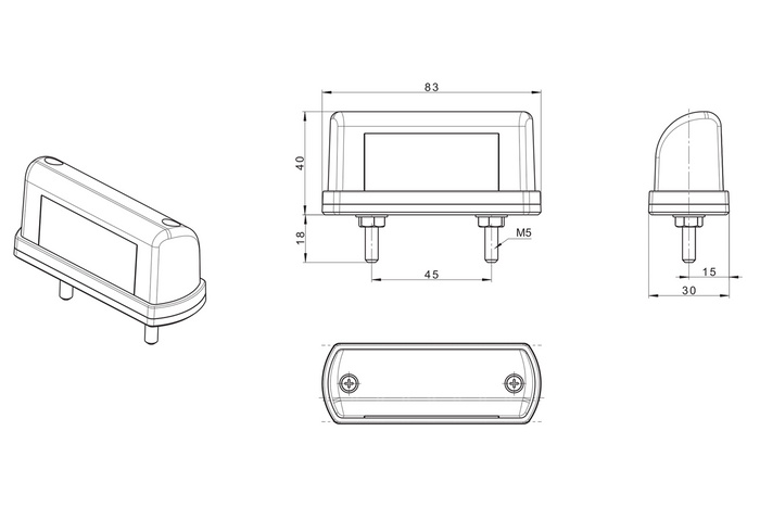 Lámpara de matrícula LED con cable.