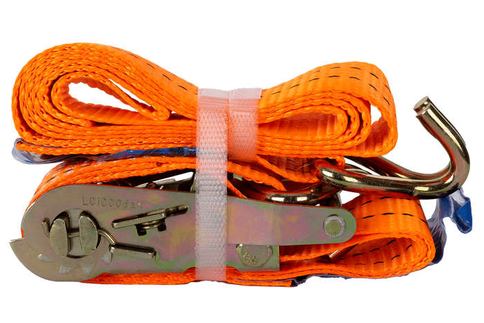 Juego de cuatro correas de transporte UNITRAILER de 2 m/35 mm/2 t de color naranja con tensor.
