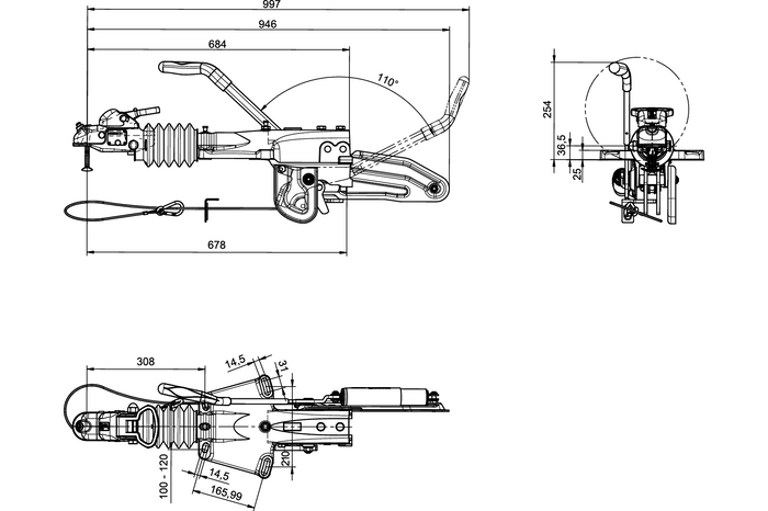 Dispositivo de inercia KNOTT KFG30A con enganche K35A para remolque de 3000kg con barra de tiro en V