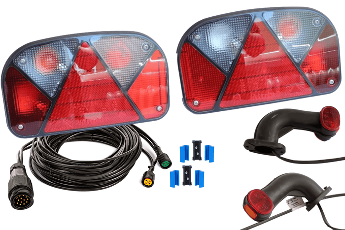 Kit: luces de posición traseras Aspöck Multipoint II, luces de posición Superpoint II con arnés de 8 m y 13 pines y enganches rápidos