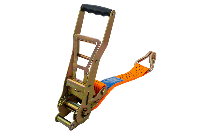 Cinta transportadora UNITRAILER ERGO de 6 m/50 mm/5 t de color naranja con tensor.