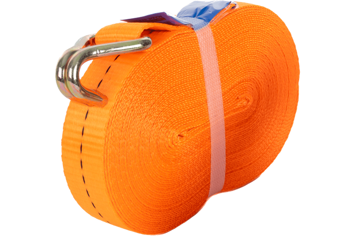 Juego de cuatro correas de transporte UNITRAILER de 12 m/25 mm/1 t de color naranja con tensor.