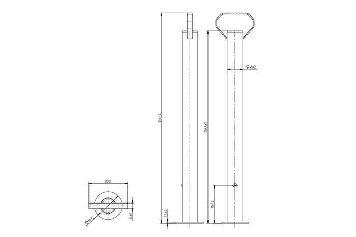 Soporte fijo KNOTT KK12581 para remolque de 150 kg, 48 mm, 600 mm