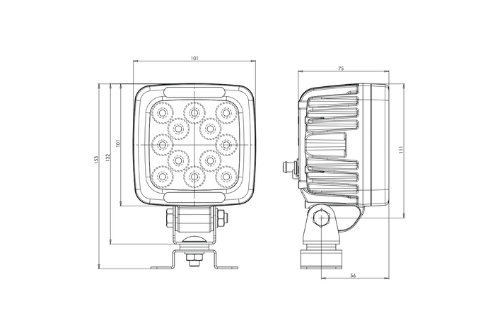 Reflector de lámpara de trabajo LED WAŚ W144/70 1206 12xLED 4000lm
