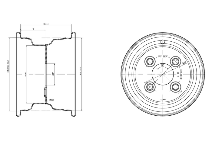 Llanta de acero UNITRAILER 5.5" x 8" H2 4x100 ET:-2