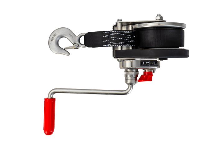 Cabrestante, cabrestante manual para grúa remolque AL-KO de 450kg con correa de 6m, freno y desenrollado automático